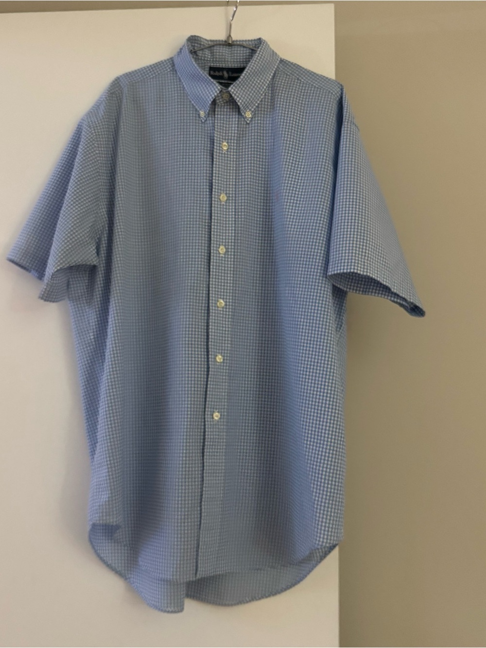 Vintage Ralph Lauren Blake Short Sleeve Shirt L Blue Gingham Check